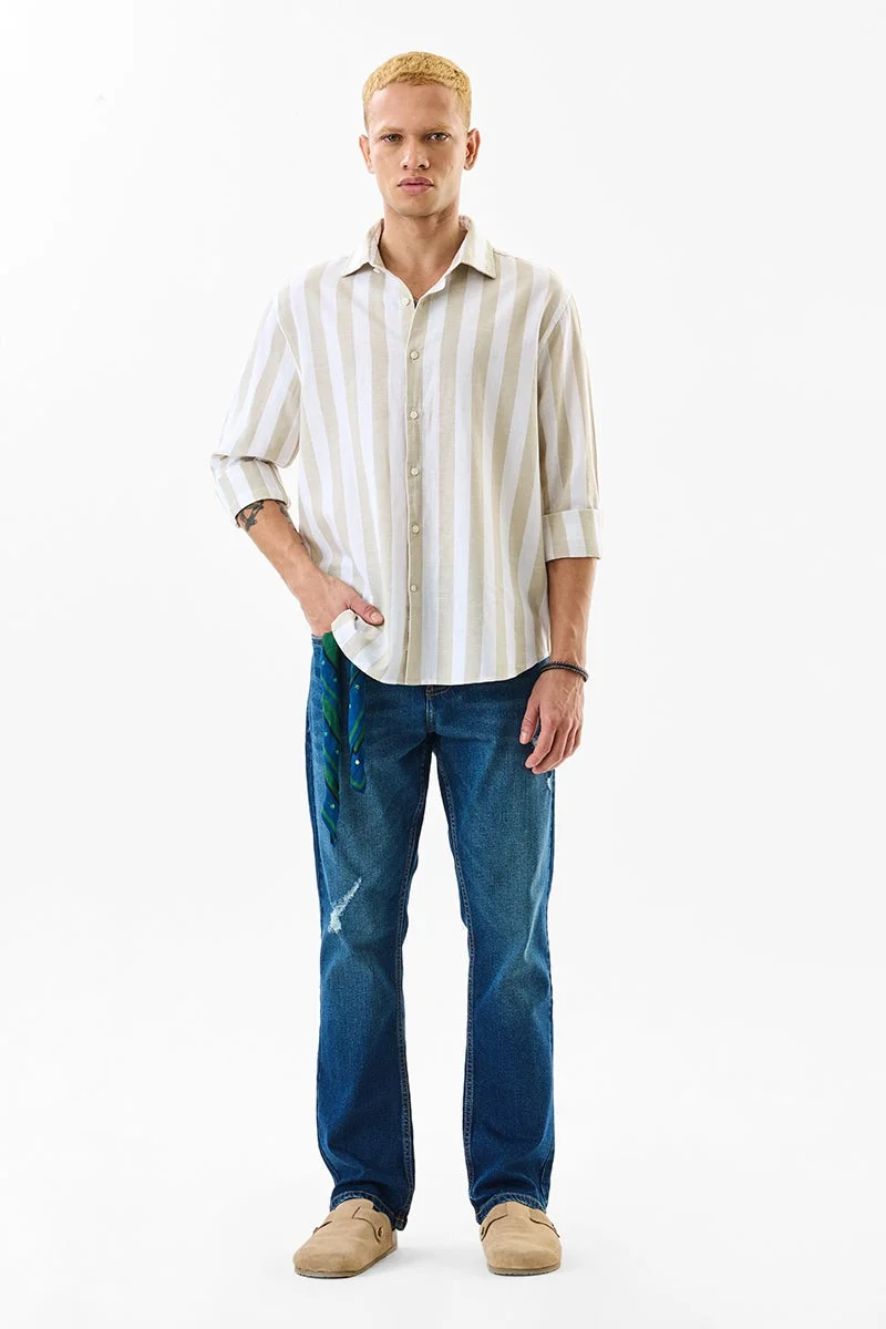 SNITCH Regular Fit Stripes Linen Blend Shirt