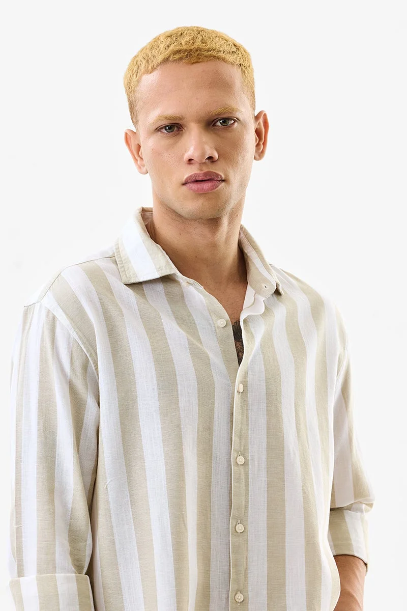SNITCH Regular Fit Stripes Linen Blend Shirt