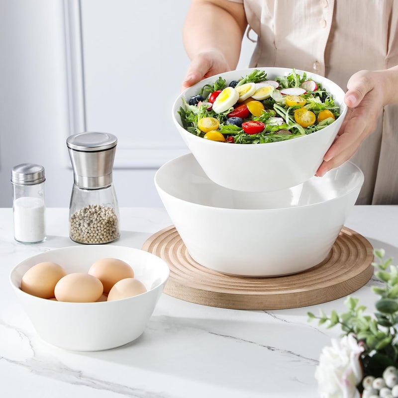 MALACASA Serving Bowls Ceramic Mixing Bowls for Kitchen 1056035 OZ White Bowls Set of 3 Microwave and Dishwasher Safe Series Regular - Image 5