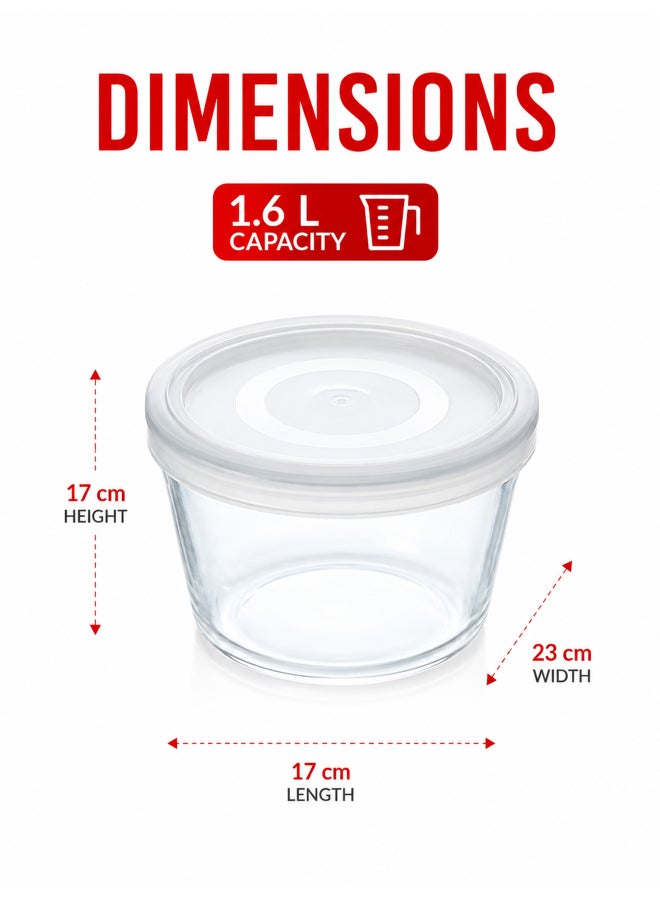 Pyrex Cook & Freeze Round Dish with Lid 1.6L, Borosilicate Glass Food Storage Container, Freezer to Oven Safe, Meal Prep, Baking & Food Storage Solution - Image 2