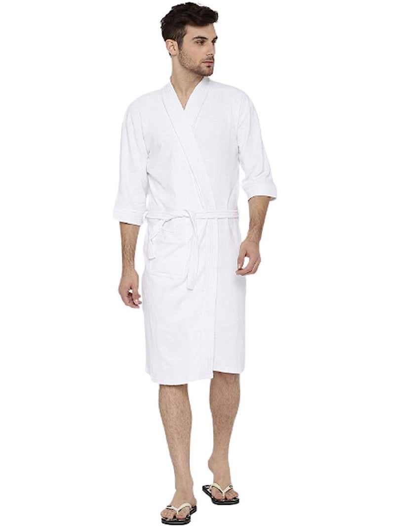 ELEVANTO Bathrobes For Mens Collection 34 Sleeve Soft Terry Cotton Bathrobe Free SizeWHITE - Image 1