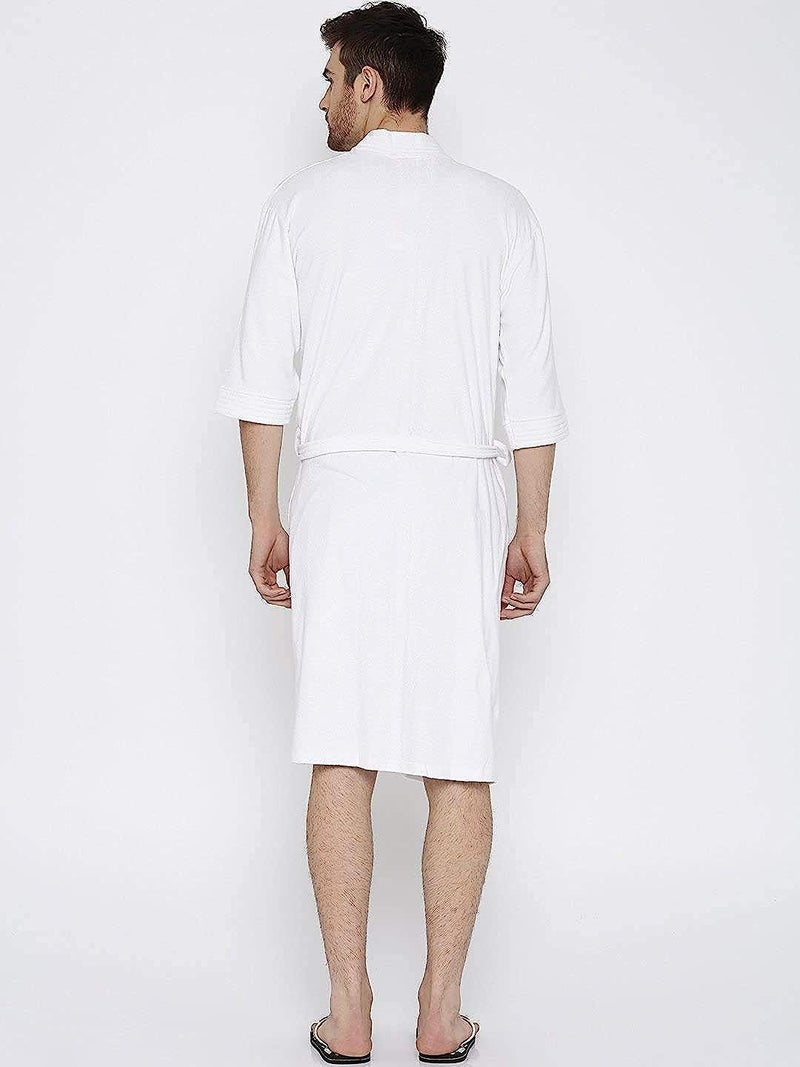 ELEVANTO Bathrobes For Mens Collection 34 Sleeve Soft Terry Cotton Bathrobe Free SizeWHITE - Image 2