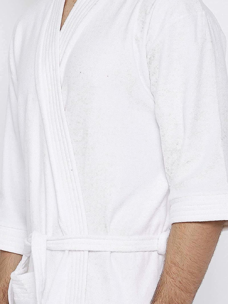 ELEVANTO Bathrobes For Mens Collection 34 Sleeve Soft Terry Cotton Bathrobe Free SizeWHITE - Image 4