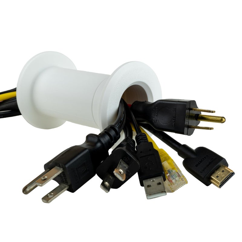 matterform Cable Pass Through Wall Port | Fits Cable Sizes up to 3-Prong Plug | Compatible with 3 5/8â€ - 5 1/4â€ Wall Thickness | Provides Solid Channel Through Wall (White) - Image 1