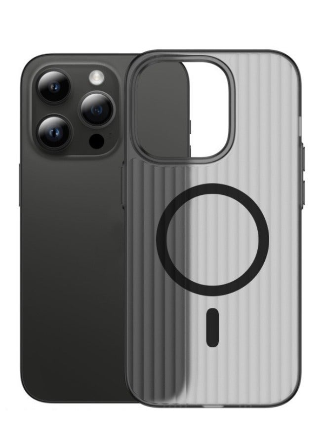 iPhone 15 Pro Case Support Magnetic Charging, Ultra-Thin Frosted Protective Case,  Not Yellowing Shockproof and Anti-Drop Slim Phone Case with Striped Design for iPhone 15 Pro 6.1'' Transparent Black - Image 1