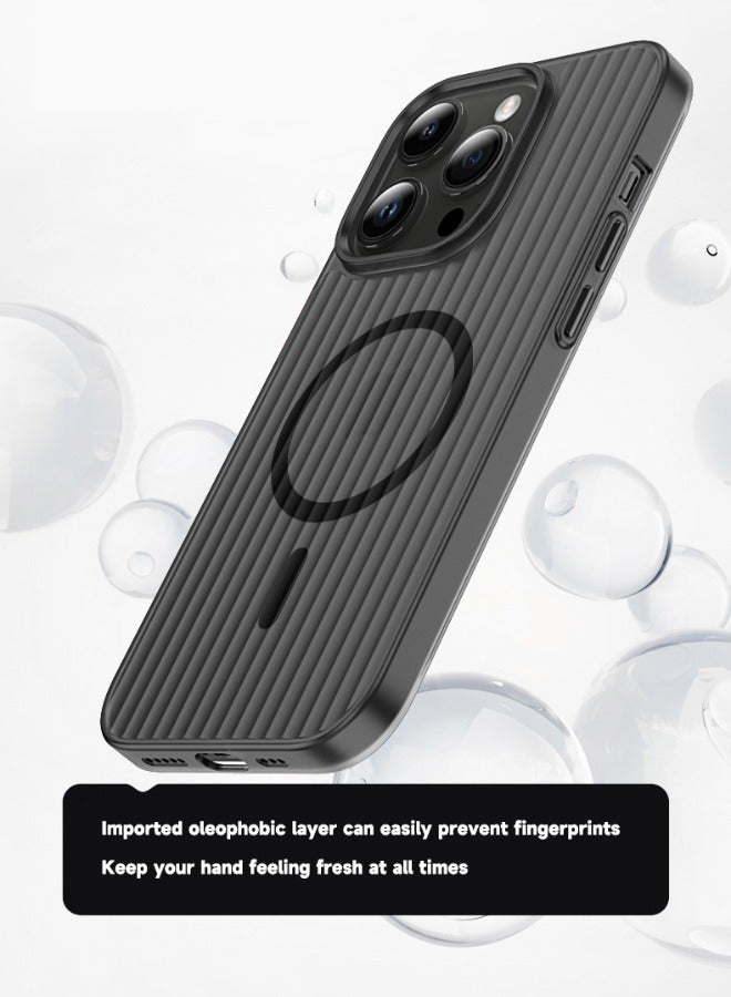 iPhone 15 Pro Case Support Magnetic Charging, Ultra-Thin Frosted Protective Case,  Not Yellowing Shockproof and Anti-Drop Slim Phone Case with Striped Design for iPhone 15 Pro 6.1'' Transparent Black - Image 4