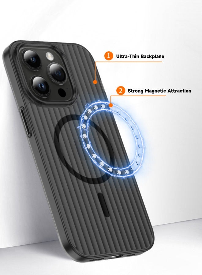 iPhone 15 Pro Case Support Magnetic Charging, Ultra-Thin Frosted Protective Case,  Not Yellowing Shockproof and Anti-Drop Slim Phone Case with Striped Design for iPhone 15 Pro 6.1'' Transparent Black - Image 2