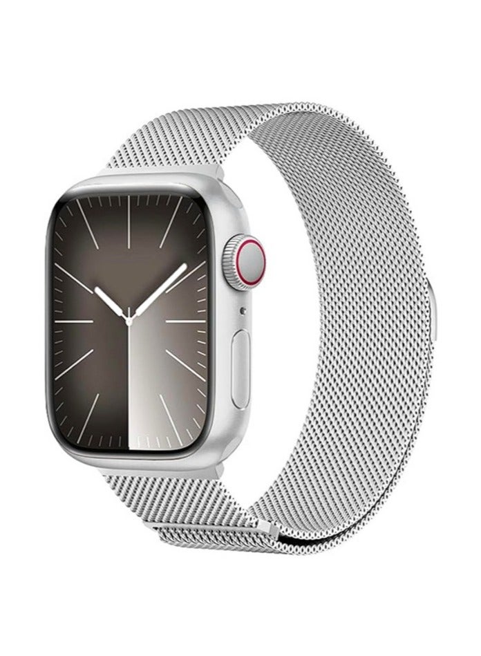 Compatible with Apple Watch,44mm/45mm/46mm/49mm/42mm(S2 S3) Magnetic Mesh Stainless Steel Band, Adjustable Replacement Men & Women iWatch Strap, Compatible with Series 10 9 8 7 6 5 4 3,SE,Ultra, Silver - Image 1