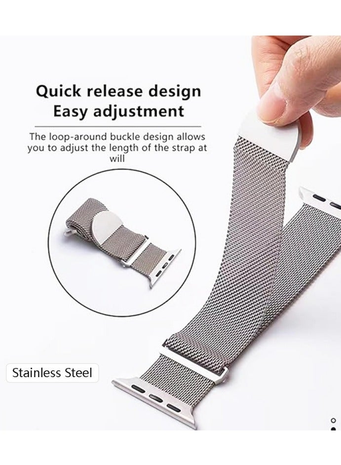 Compatible with Apple Watch,44mm/45mm/46mm/49mm/42mm(S2 S3) Magnetic Mesh Stainless Steel Band, Adjustable Replacement Men & Women iWatch Strap, Compatible with Series 10 9 8 7 6 5 4 3,SE,Ultra, Silver - Image 3