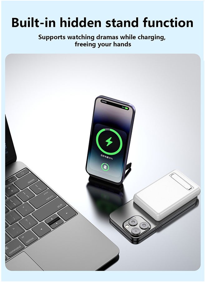 DUDAO 10000 mAh Magnetic Wireless Power Bank, Portable Charger, with Wireless 15W, PD 20W and QC3.0 22.5W Fast Charging, with Foldable Stand  - Image 4