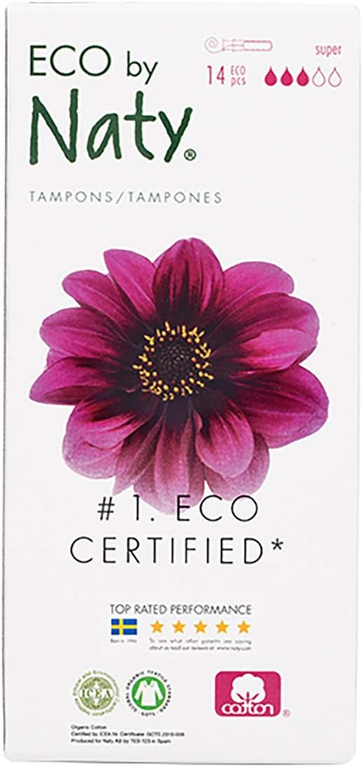 Naty Eco by Naty Tampons with applicator Super 14 tampons PlantBased Vegan 100 Organic Cotton - Image 1