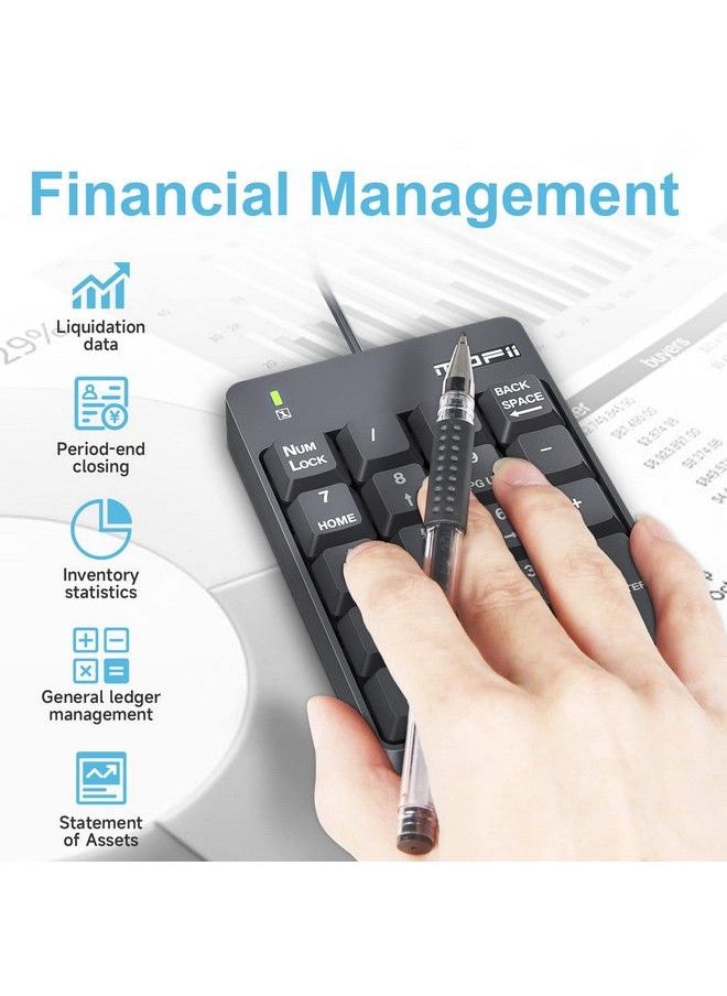 MOFii - Wired Number Pad Numeric Keypad Silent 19 Keys Usb Numpad Portable Financial Accounting Keyboard 10 Key For Laptop Computer Pc Notebook Surface Pro Black - Image 1