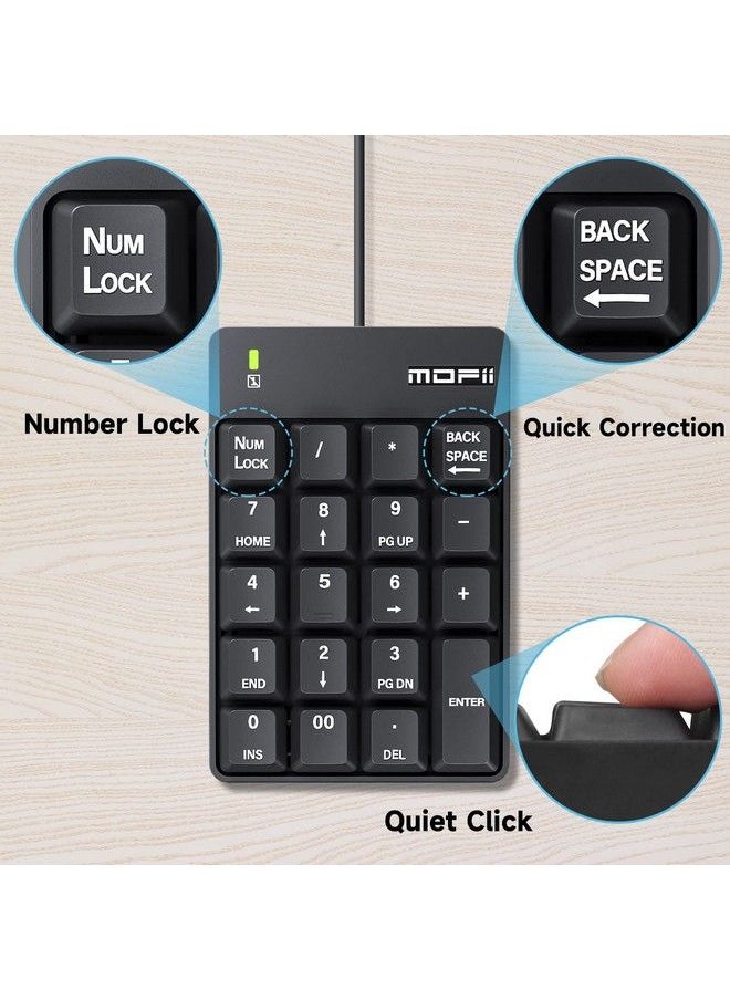 MOFii - Wired Number Pad Numeric Keypad Silent 19 Keys Usb Numpad Portable Financial Accounting Keyboard 10 Key For Laptop Computer Pc Notebook Surface Pro Black - Image 1