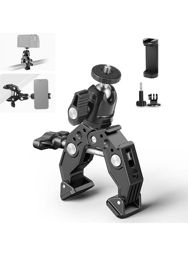 Neewer Neewer Super Clamp with Ballhead, Cold Shoe, Phone Holder and Action Camera Mount Adapter for Flat/Round Surface Compatible with GoPro DJI iPhone 15 Pro Max, ST87  - Image 1