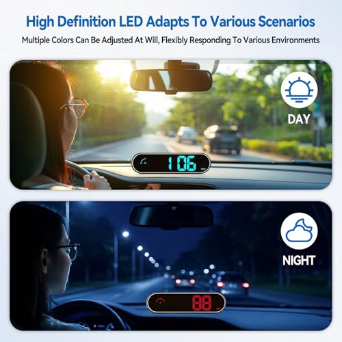 JOJOCY Digital Universal MPH Speedometer for Cars, 7 Color Options, Large Screen Display with Over Speed Alarm & Fatigued Driving Alert, Clock & Compass Function - Image 2