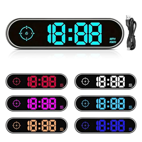 JOJOCY Digital Universal MPH Speedometer for Cars, 7 Color Options, Large Screen Display with Over Speed Alarm & Fatigued Driving Alert, Clock & Compass Function - Image 1