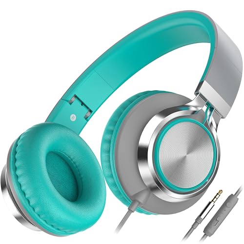 AILIHEN C8 Wired Headphones with Microphone and Volume Control Folding Lightweight Corded Headset for Cellphones Tablets Chromebook Phones Smartphones Laptop Computer PC Mp3/4 (Grey/Mint) - Image 1
