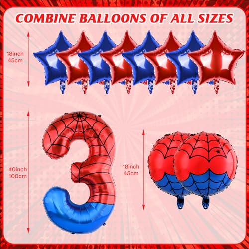 AXBMM 40 Inch Spider Theme Number Balloon Number Block Foil Number 3 Balloons Large Big Numbers Helium Balloon for Girls Boys 3th Birthday Theme Party Decorations Number 3 - Image 5