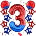 AXBMM 40 Inch Spider Theme Number Balloon Number Block Foil Number 3 Balloons Large Big Numbers Helium Balloon for Girls Boys 3th Birthday Theme Party Decorations Number 3 - Image 2