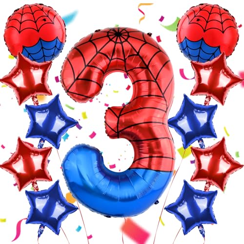 AXBMM 40 Inch Spider Theme Number Balloon Number Block Foil Number 3 Balloons Large Big Numbers Helium Balloon for Girls Boys 3th Birthday Theme Party Decorations Number 3 - Image 1