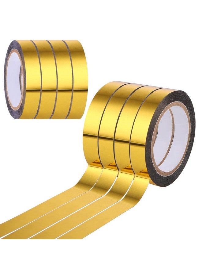 جريفوسيا 4 لفات شريط مرآة معدني، 65 قدمًا شريط فني جرافيكي ذاتي اللصق من البوليستر المعدني لتزيين الحائط وخزانة الملابس والحمام وتغليف الهدايا (ذهبي) - Image 1