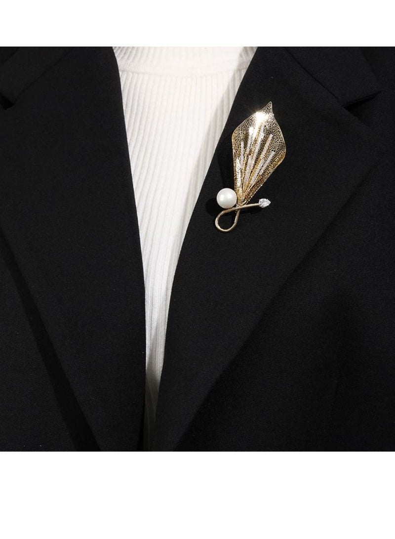 SYOSI Gold Rhinestone Brooch Pin, Women Men Fashion Crystal Delicate Leaf Brooch, Lapel Pins Elegant Dress Accessories Jewelry, Boutonniere Corsage for Hat Bag Suit Tie Wedding Birthday  - Image 4
