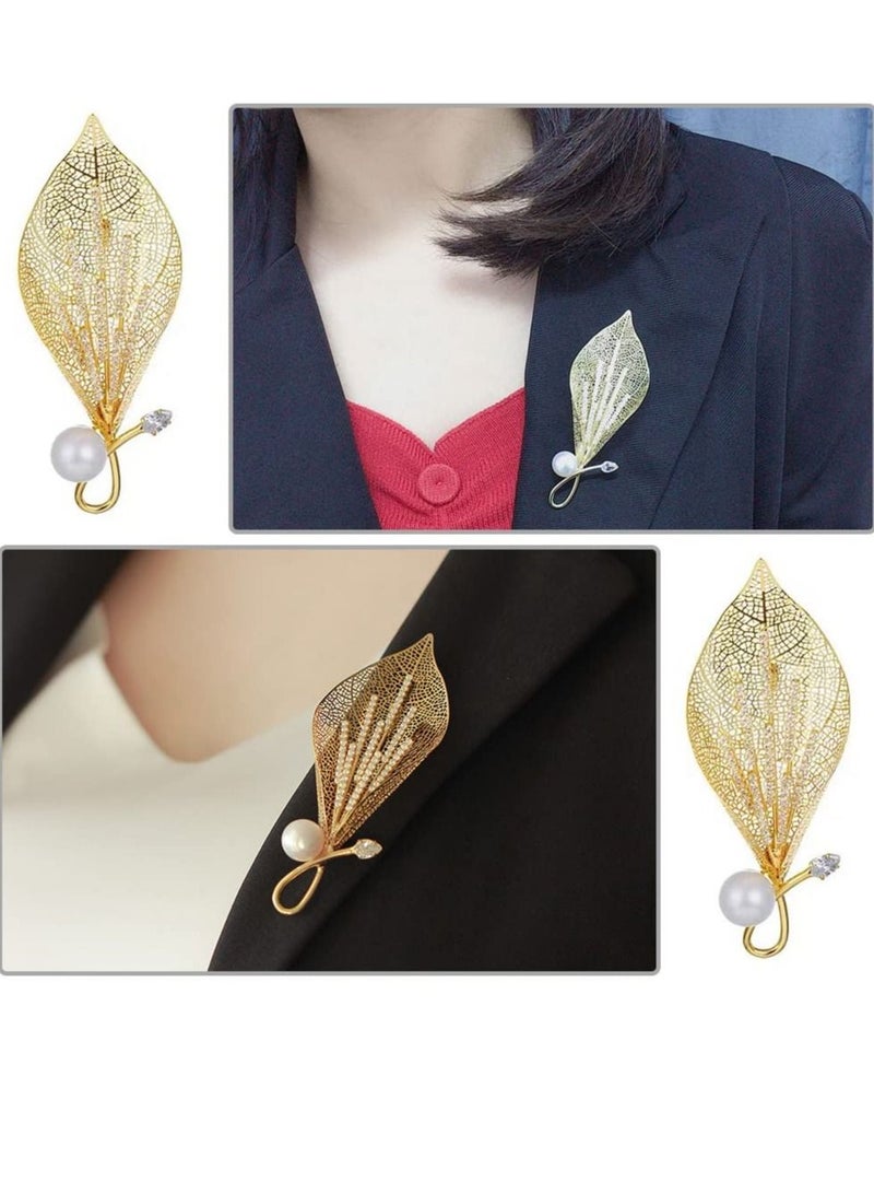 SYOSI Gold Rhinestone Brooch Pin, Women Men Fashion Crystal Delicate Leaf Brooch, Lapel Pins Elegant Dress Accessories Jewelry, Boutonniere Corsage for Hat Bag Suit Tie Wedding Birthday  - Image 5