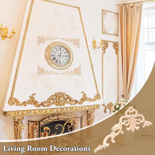 Zbdroxygen 4Pcs Wall Moulding Panels, Wood Carved Applique, Readymade Wall Moulding for Home Decor, Brown Wooden Moulding for Wall, DIY Craft Supplies for Furniture Restoration - Image 2