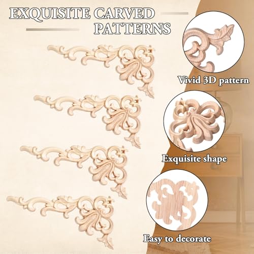 Zbdroxygen 4Pcs Wall Moulding Panels, Wood Carved Applique, Readymade Wall Moulding for Home Decor, Brown Wooden Moulding for Wall, DIY Craft Supplies for Furniture Restoration - Image 5
