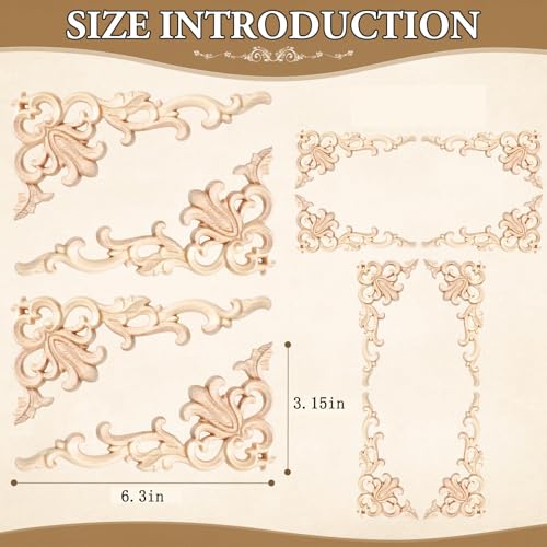 Zbdroxygen 4Pcs Wall Moulding Panels, Wood Carved Applique, Readymade Wall Moulding for Home Decor, Brown Wooden Moulding for Wall, DIY Craft Supplies for Furniture Restoration - Image 3