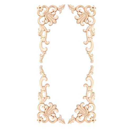 Zbdroxygen 4Pcs Wall Moulding Panels, Wood Carved Applique, Readymade Wall Moulding for Home Decor, Brown Wooden Moulding for Wall, DIY Craft Supplies for Furniture Restoration - Image 1