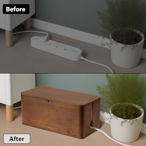 ZhiYo Wood Cable Management Box, Large Cord Organizer Box for Power Strip, Extension Cord Hider for Office, Desk Cable Storage Box for Wire Management, Floor Outlet Hider, 14.2" L × 6.7" W × 6.3" H - Image 5