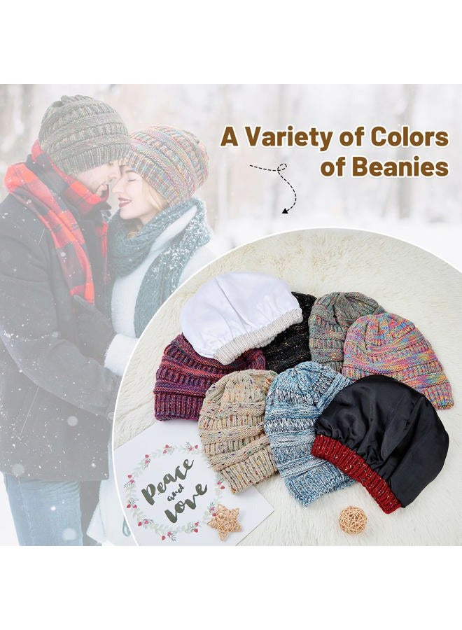 Durio Winter Hats for Women Men Soft Satin Lined Beanie for Women Knit Silk Lined Beanie Hat Slouchy Beanie Fashionable Beige Mix One Size - Image 5