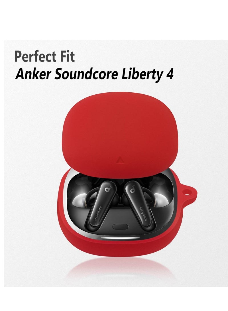 Silicone Case Compatible with Anker Soundcore Liberty 4 Protective Cover with Carabiner (Red) - Image 2