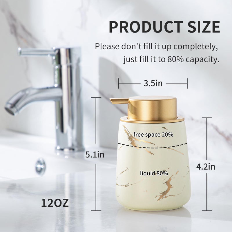Enra Ceramic Gold Soap Dispenser, 12 oz Modern Liquid Hand Soap Dispenser for Bathroom Kitchen with Easy-to-Press(Glod Liquid Type-Beige) - Image 2