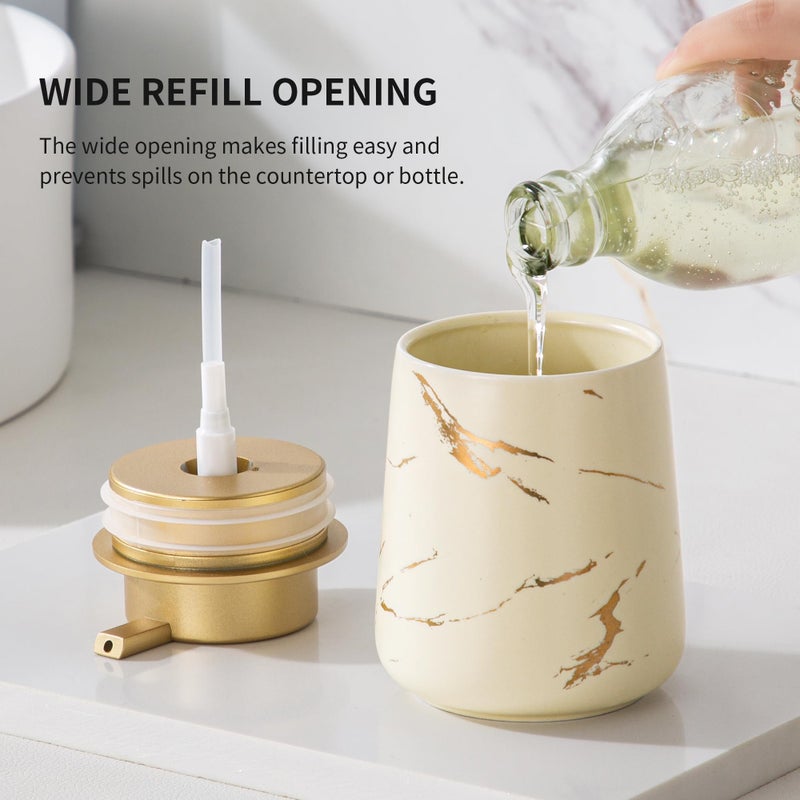 Enra Ceramic Gold Soap Dispenser, 12 oz Modern Liquid Hand Soap Dispenser for Bathroom Kitchen with Easy-to-Press(Glod Liquid Type-Beige) - Image 5