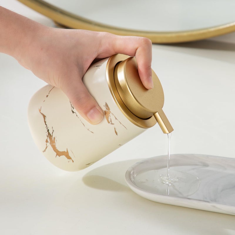 Enra Ceramic Gold Soap Dispenser, 12 oz Modern Liquid Hand Soap Dispenser for Bathroom Kitchen with Easy-to-Press(Glod Liquid Type-Beige) - Image 4