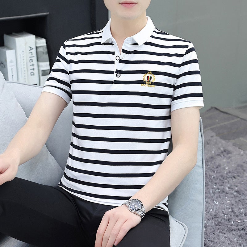 Men's Striped Short Sleeve Polo Shirt Casual Collared Top - Image 2