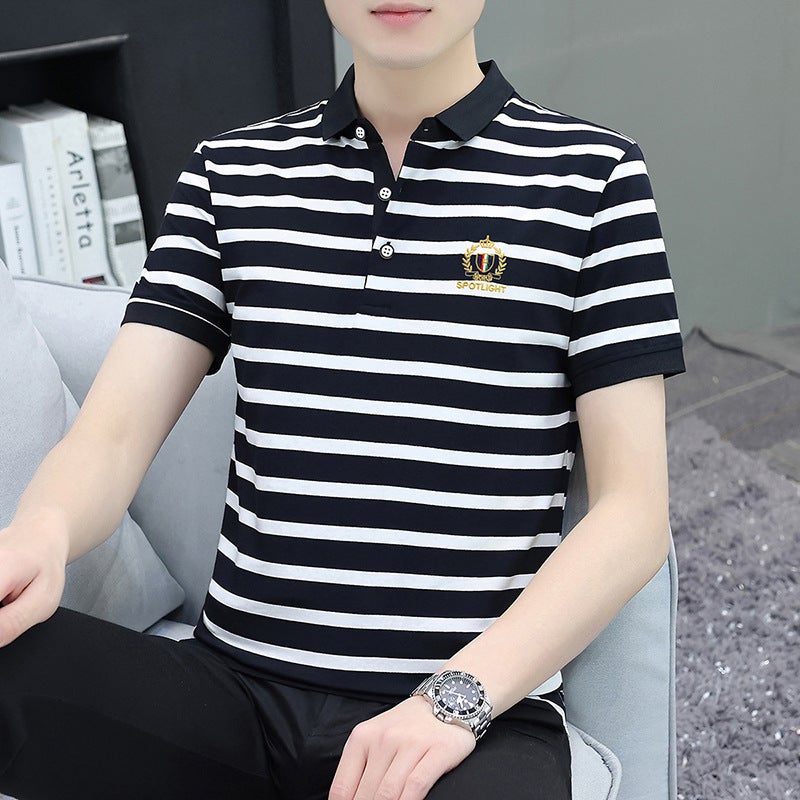Men's Striped Short Sleeve Polo Shirt Casual Collared Top - Image 3