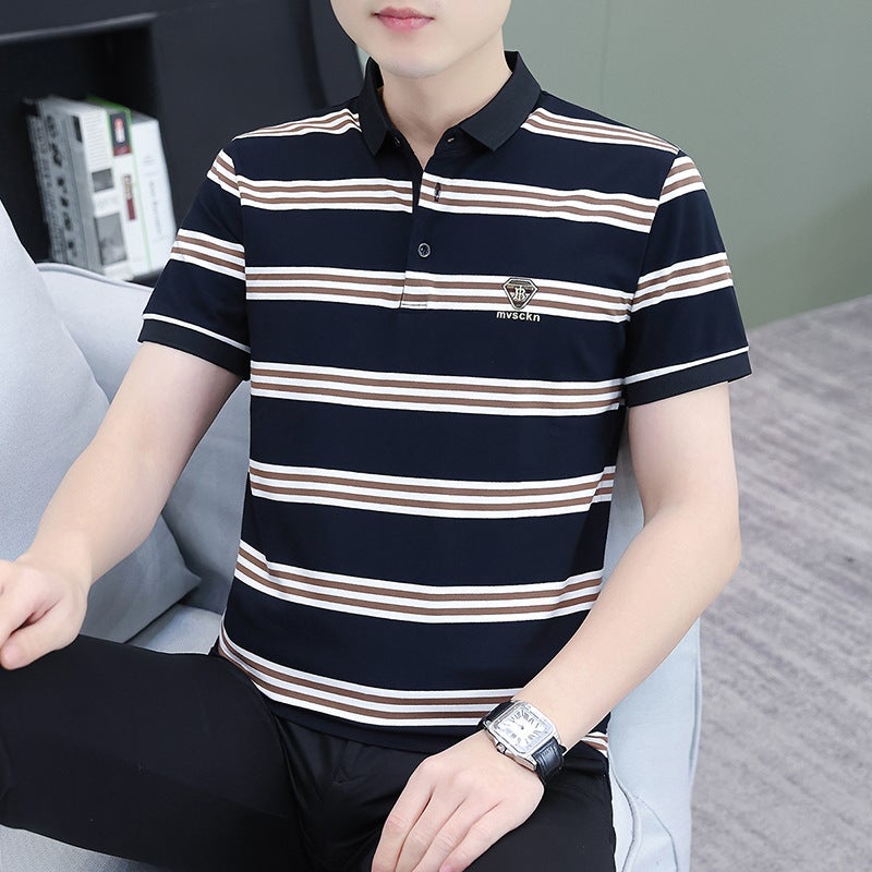Men's Striped Short Sleeve Polo Shirt Casual Collared Top - Image 4