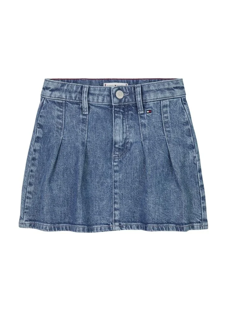 تومي هيلفيغر Kids Denim Pleated A-Line Mini Skirt