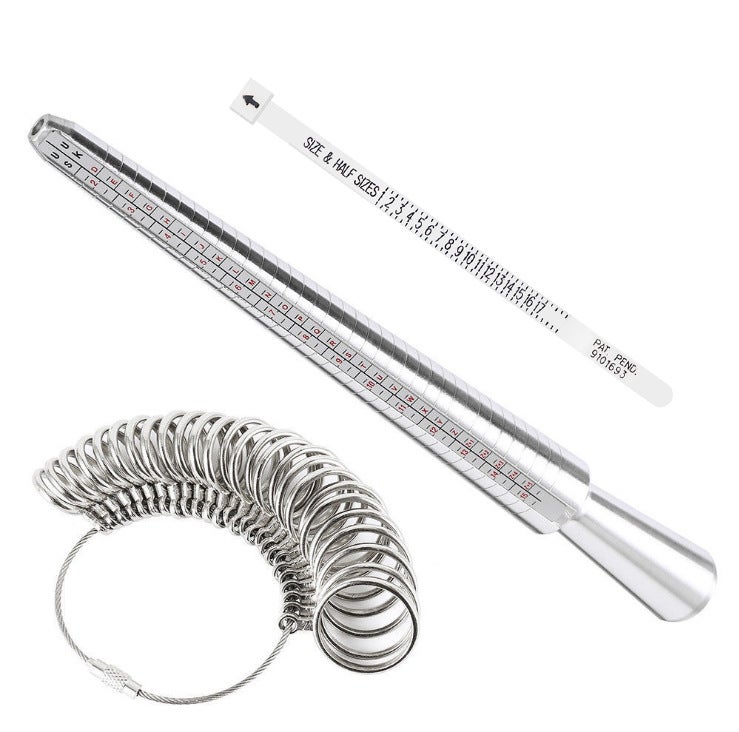 Aluminium Ring Sizer Mandrel Metal Ring Sizer Finger Sizing Stick Mandrel Tool with Ring Sizer Gauge Set Measuring Tape for Ring Size Measurement - Image 1