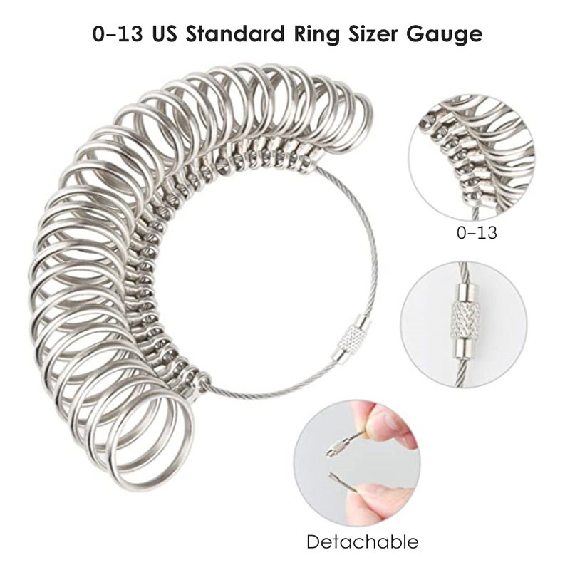 Aluminium Ring Sizer Mandrel Metal Ring Sizer Finger Sizing Stick Mandrel Tool with Ring Sizer Gauge Set Measuring Tape for Ring Size Measurement - Image 2