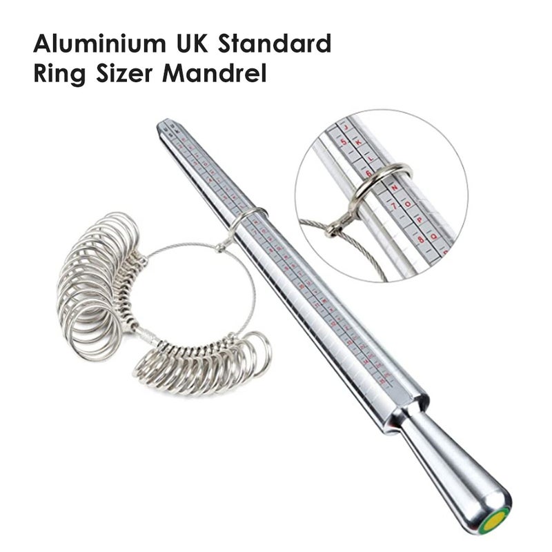 Aluminium Ring Sizer Mandrel Metal Ring Sizer Finger Sizing Stick Mandrel Tool with Ring Sizer Gauge Set Measuring Tape for Ring Size Measurement - Image 3