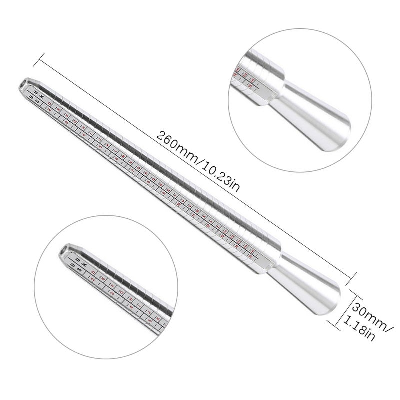 Aluminium Ring Sizer Mandrel Metal Ring Sizer Finger Sizing Stick Mandrel Tool with Ring Sizer Gauge Set Measuring Tape for Ring Size Measurement - Image 5