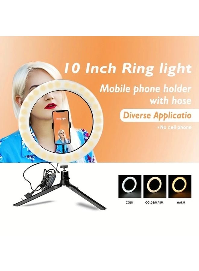 10 بوصة حلقة إضاءة LED مع حامل هاتف، مزودة بالطاقة عبر USB، سطوع قابل للتعديل للبث المباشر - Image 3