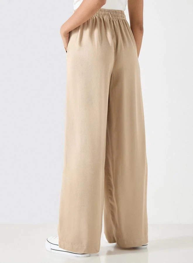 Lee Cooper Lee Cooper Solid Wide Leg Pants with Drawstring Closure and Pockets