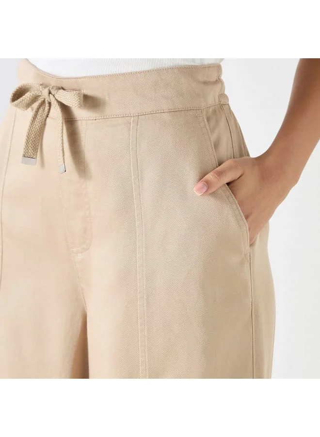 Lee Cooper Lee Cooper Solid Wide Leg Pants with Drawstring Closure and Pockets