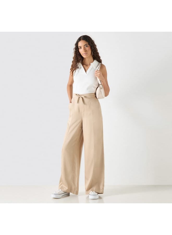 Lee Cooper - Lee Cooper Solid Wide Leg Pants with Drawstring Closure and Pockets - Image 1