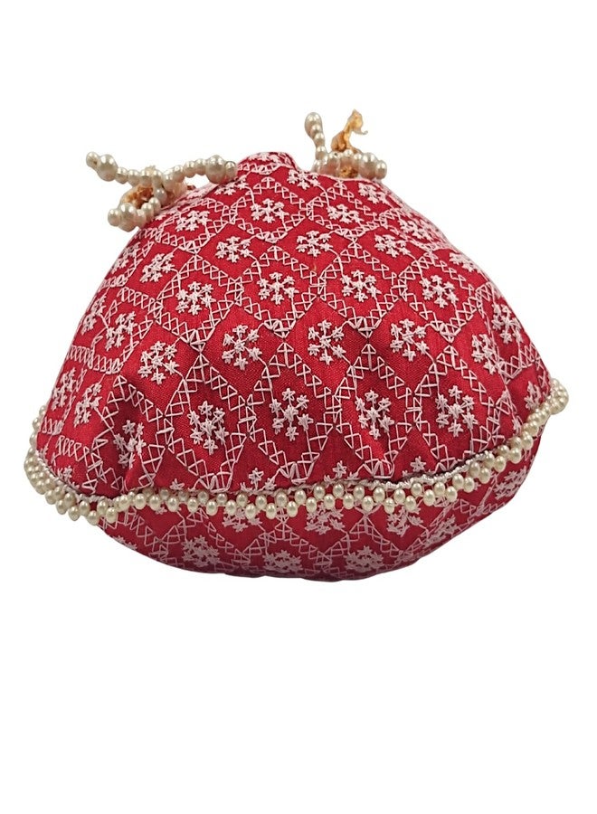 exotique Red Embroidered Potli Bag for Women | Designer Silk Potli with Beaded Handle & Tassels | 8"x0.7"x8.5", Strap Drop 4.5 | Wedding, Bridal & Festive Pouch |HW0021RD - Image 4